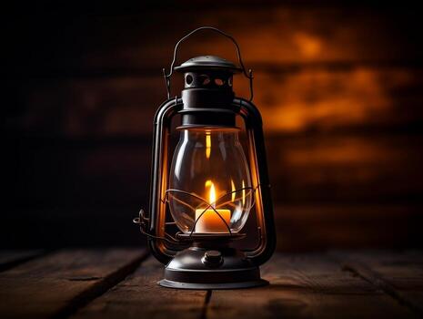 Beautiful lantern with a candle on it in front of a dark background generative ai photo