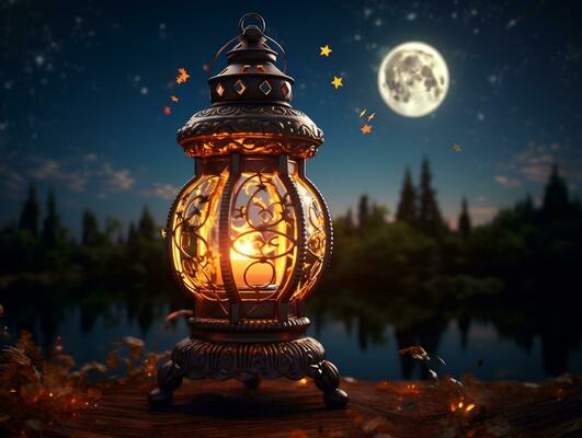 Beautiful lantern with the moon in the background generative ai