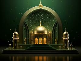 Islamic podium in green and gold generative ai photo