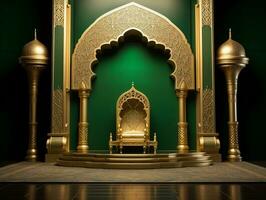 Islamic podium in green and gold generative ai photo