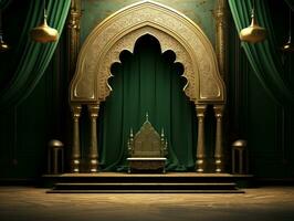 Islamic podium in green and gold generative ai photo