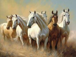 Horses illustration paintings of unique wall art generative ai photo