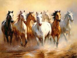 Horses illustration paintings of unique wall art generative ai photo