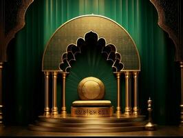 Islamic podium in green and gold generative ai photo