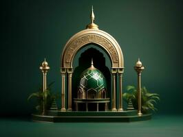 Islamic podium in green and gold generative ai photo