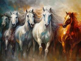 Horses illustration paintings of unique wall art generative ai photo