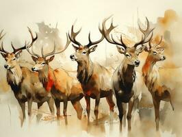 Deers illustration paintings of unique wall art generative ai photo