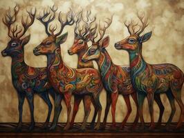 Deers illustration paintings of unique wall art generative ai photo