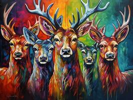 Deers illustration paintings of unique wall art generative ai photo