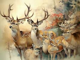 Deers illustration paintings of unique wall art generative ai photo