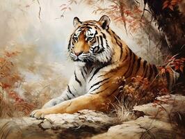 Tiger illustration paintings of unique wall art generative ai photo