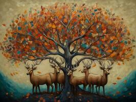 Deers illustration paintings of unique wall art generative ai photo