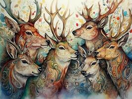 Deers illustration paintings of unique wall art generative ai photo