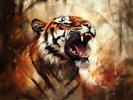 Tiger illustration paintings of unique wall art generative ai photo