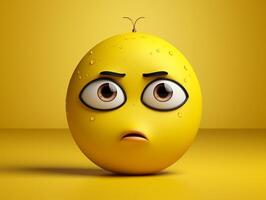 Yellow sad emoji with isolated background generative ai photo