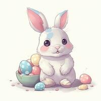 Cute little easter bunny with easter eggs generative ai photo