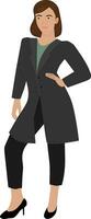 woman in a gray long suit. Business woman vector Illustration.