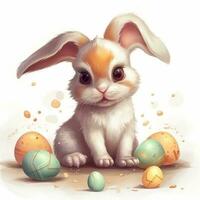 Cute little easter bunny with easter eggs generative ai photo