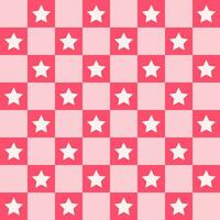 Seamless background with a pink grid pattern and stars in the composition. vector