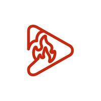 play button fire flame line symbol logo aplication vector