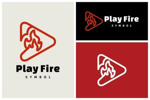 play button fire logo symbol vector, icon flame play button vector