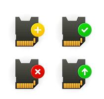 Memory card icons set with different pictograms. 3d vector icons set