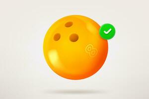 Bowling ball with green checkmark. 3d vector icon