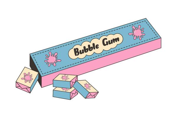 Bubble gum in pack. Retro 80s or 90s cute and sweet chewing