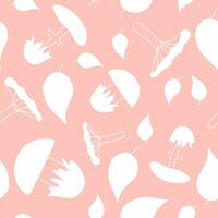 Seamless mushroom and Leaves Pattern. Vector endless pink background. Cute template for Wallpaper, textile, Cover, Fabric, Wrapping paper. Autumn backdrop illustration.