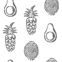 Sketch seamless pattern with fruits vector