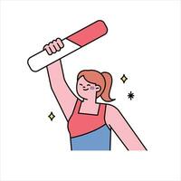A girl is cheering with a cheering stick in her hand. Supporters cheering for a sports team. vector