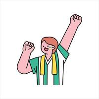 A boy is cheering in a team uniform. Supporters cheering for a sports team. vector