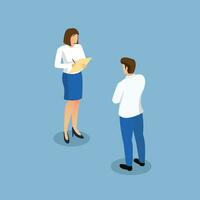 Isometric people talking. Business communication vector. vector