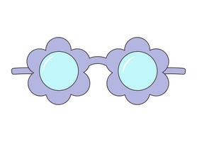 Flower shaped sunglasses. Groovy retro fashion style. Vector illustration isolated on white background.