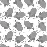 Seamless pattern in the form of cute mice. Funny hand-drawn animals. Creative children's background in Scandinavian style. Vector illustration. Mouse on a white background