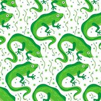 Vector seamless pattern with cute iguana on white background with doodle lines. An illustration of an animal character drawn by hand. Printing on textiles and paper