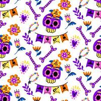 Muertos pattern with a skull. The Day of the Dead holiday in Mexico. A face in the form of a skull with a floral pattern. Floral seamless background. Seamless pattern for Halloween. Day of the Dead vector