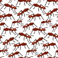 Ant cartoon vector seamless background. Large brown ants on a white background. Repeating texture. Children's texture for printing on textiles and paper.