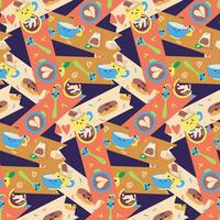 A pattern of scotch in the style of morning breakfast. Cartoon illustration in children's style. Objects with faces. Printing on textiles and paper vector