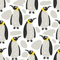 Seamless pattern in the form of cute penguins. Funny hand-drawn animals. Creative children's background in Scandinavian style. Vector illustration of the north. Penguin on white