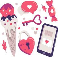 Cute objects and icon elements for Valentine's Day design vector. vector