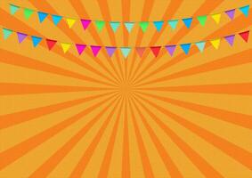 party bunting flags with Orange Sunburst Background, Vector Illustration