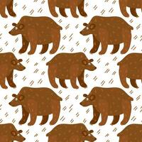 A pattern with cartoon big brown bears. Seamless pattern with lines on a white background. Printing on textiles and paper, children's vector illustration