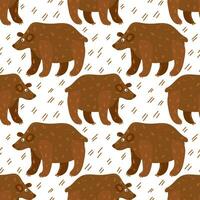 A pattern with cartoon big brown bears. Seamless pattern with lines on a white background. Printing on textiles and paper, children's vector illustration