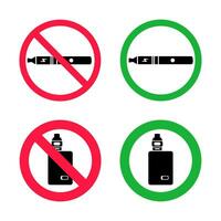 No vaping and vaping area signs. Red forbidden and green allowed circles signs icon set vector