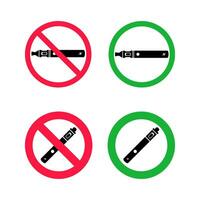 No vaping and vaping area signs. Red forbidden and green allowed circles signs icon set vector