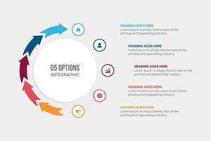 Creative Arrows Cycle Infographic Template Design with 5 Steps Options vector