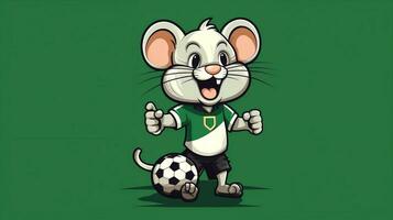 un linda ratón Deportes mascota plano ilustración vistiendo un fútbol uniforme y jugando fútbol generativo ai foto