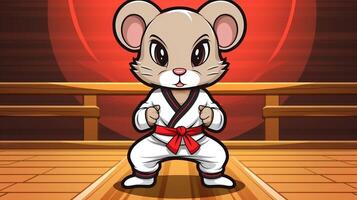 A cute mouse Sports Mascot flat illustration wearing a karate uniform and playing karate generative ai photo