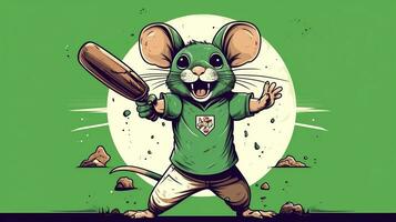 A cute mouse Sports Mascot flat illustration wearing a baseball uniform and playing baseball generative ai photo